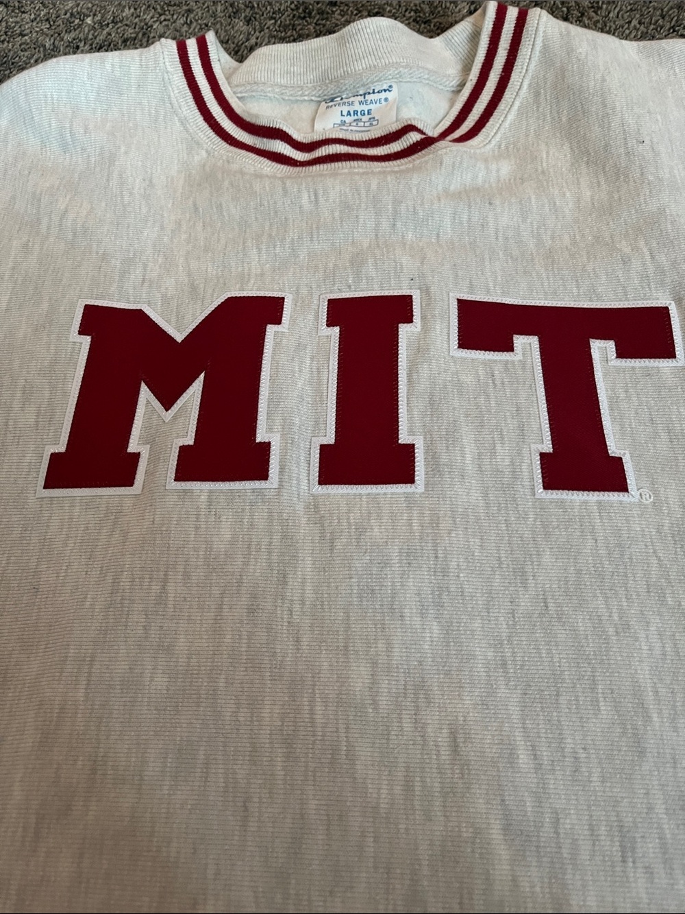 Champion Crewneck Sweatshirt in Light Gray with Red MIT Lettering. Large. - Picture 8 of 12